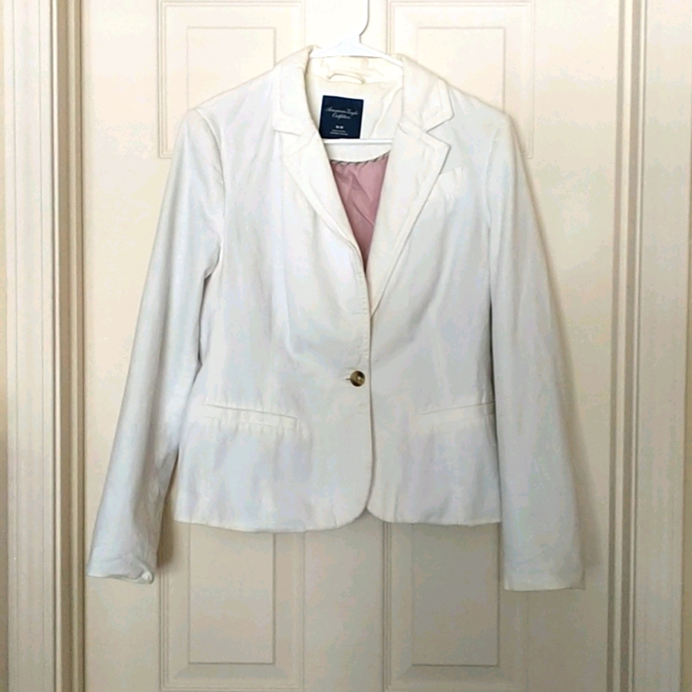 American Eagle White Single-Button Blazer
